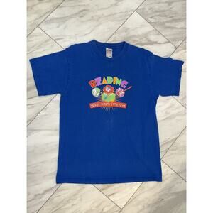 Vintage Y2K Reading Books T Shirt Size Large Blue Double Stitch 2000s 90s VTG